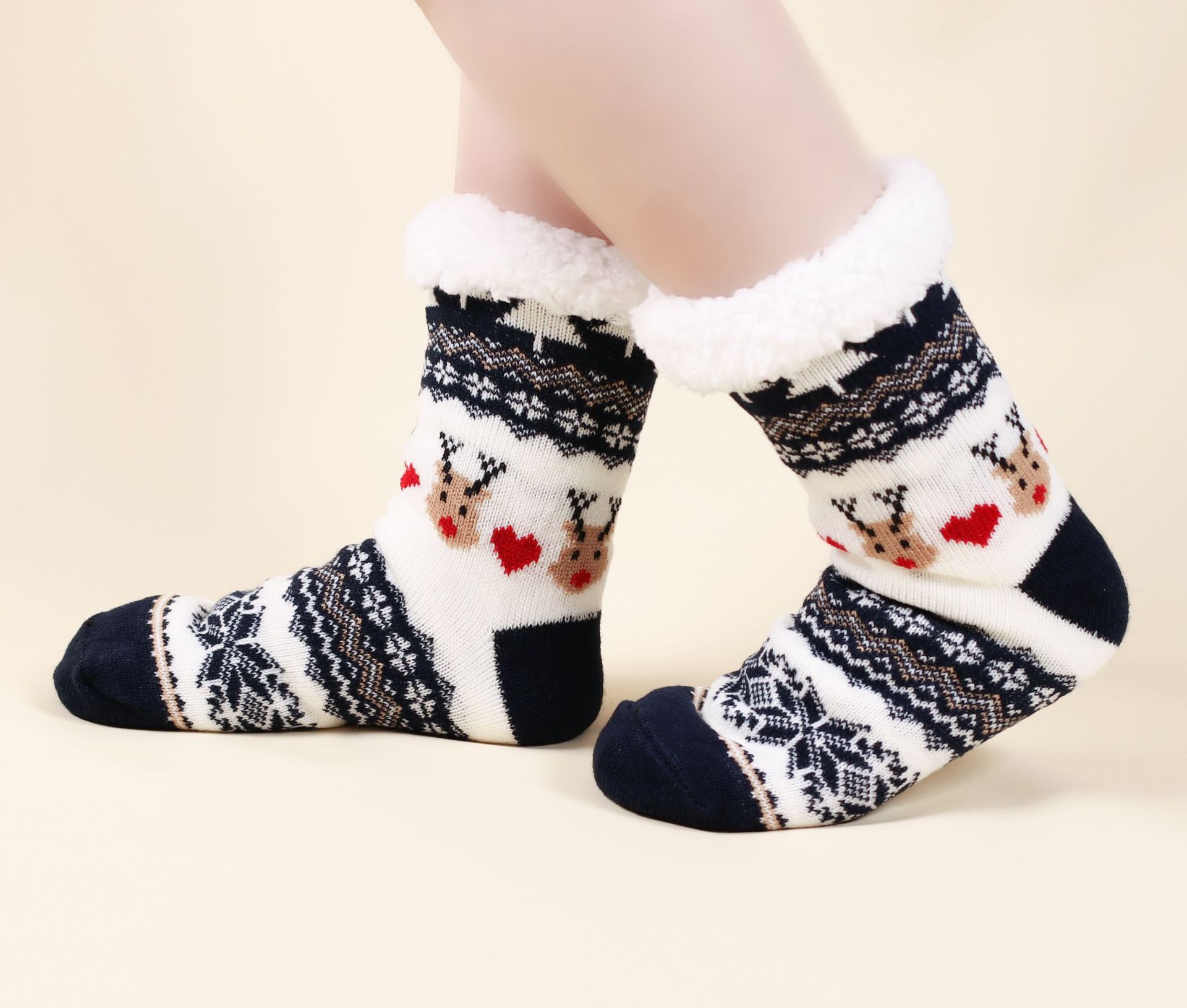 Fuzzy Slipper Socks Winter Nordic Style Knit Short Sock Sleeping Floor Sock